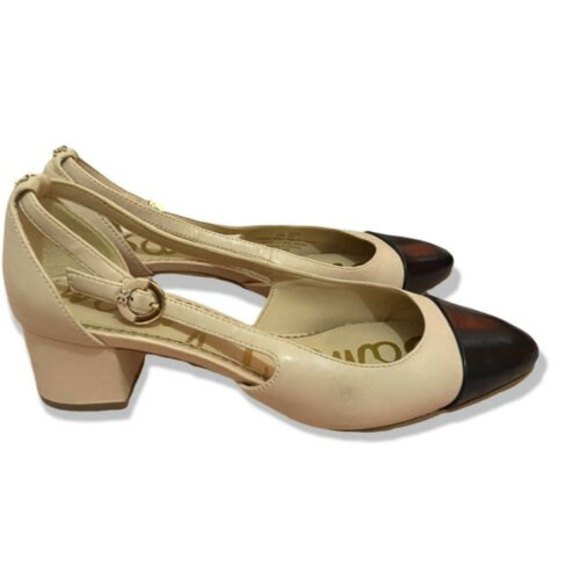 Sam Edelman Cream Black Two Tone Leah Cap Toe Slingback Pump Sandal Size 6 - Picture 2 of 11